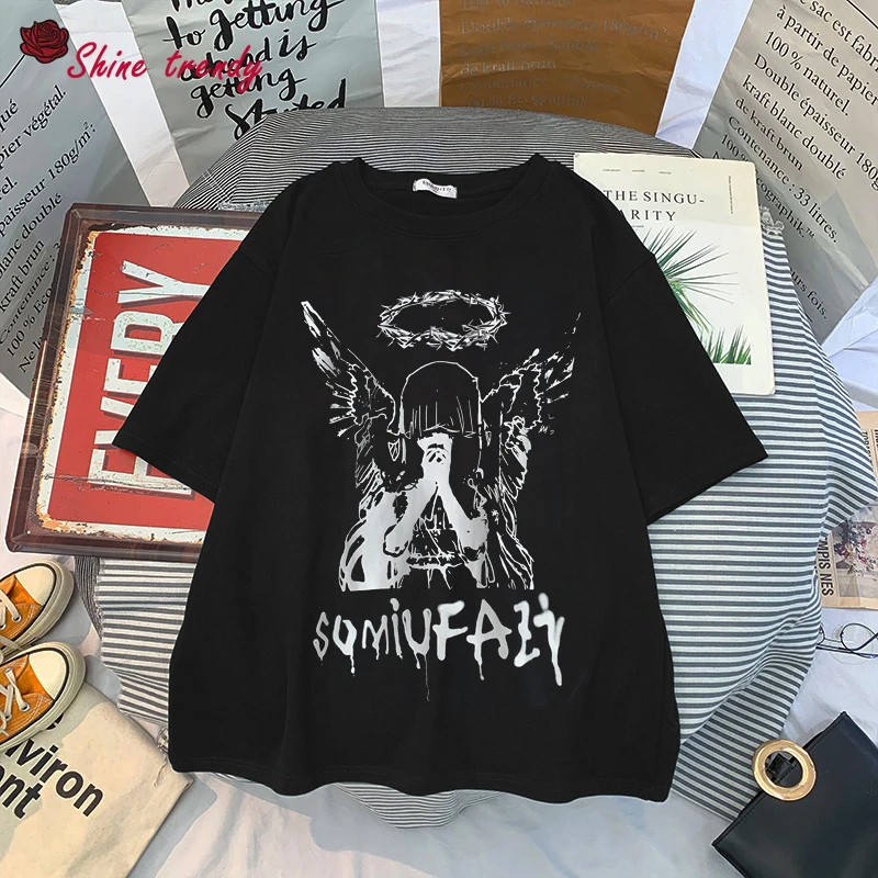

Harajuku Women 's T-shirt Women Gothic Vintage Print Short Sleeve Fashion Streetwear Oversized T Shirt Tops Plus Size Clothes