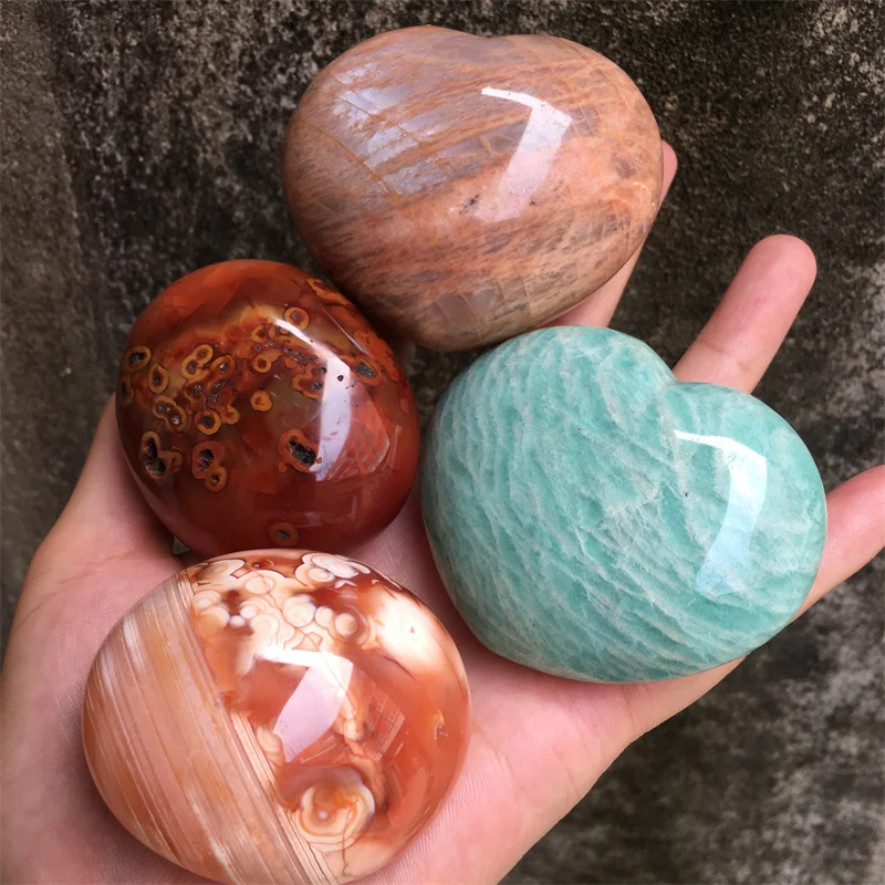 Натуральный Амазонит персик лунный камень сердце сердца сердолик агат Пальма