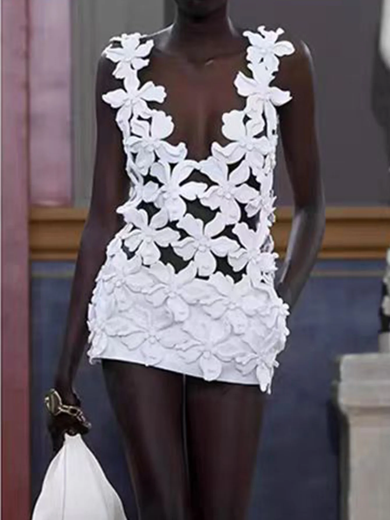 OFU сексуальный открытый однотонный цветочный топ на бретелях с глубоким