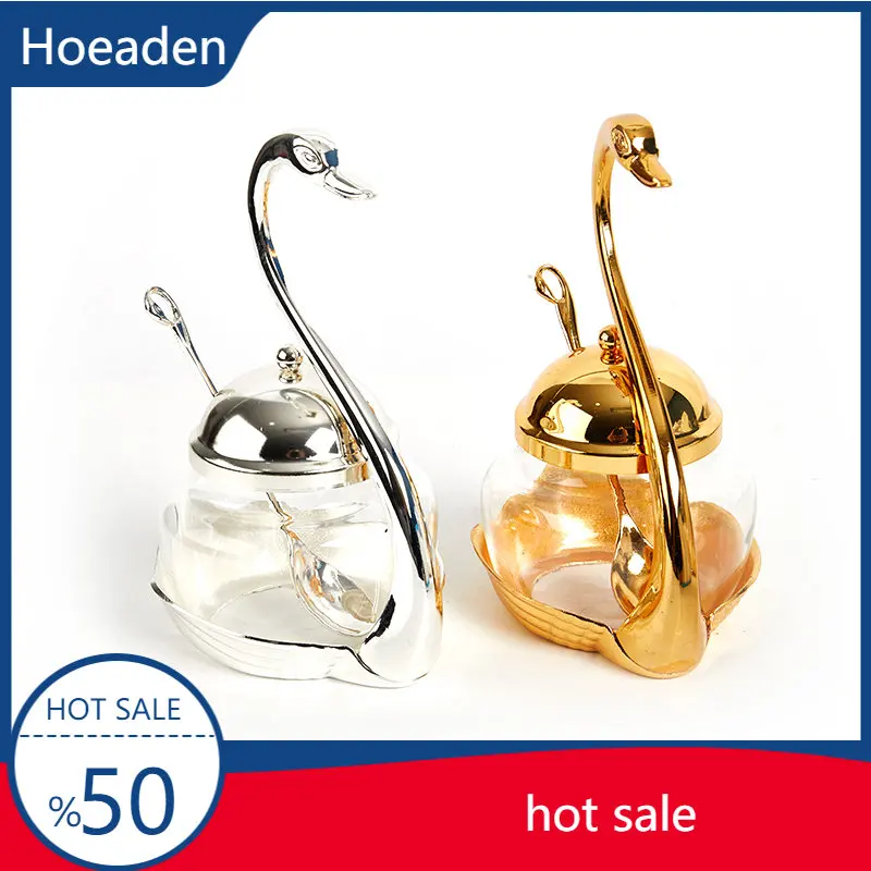 

Alloy Condiment Pot Spice Glass Jar Salt Sugar Pepper Coffee Storage Organizer