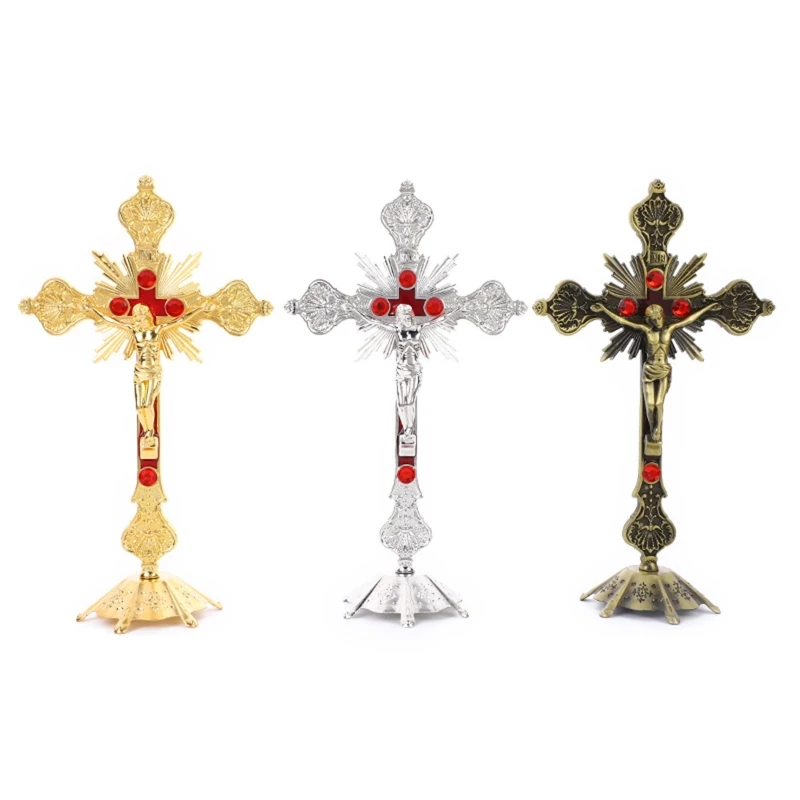 Standing Crucifix Jesus Christ Cross Statue w/ Accurate Cut Retro Religious Gift