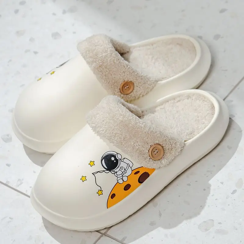 

Winter Men Women Slippers Creative Astronaut Warm Furry Slippers Lovers Fluffy Indoor Home Cotton Shoes Fur Slides Plush Clogs