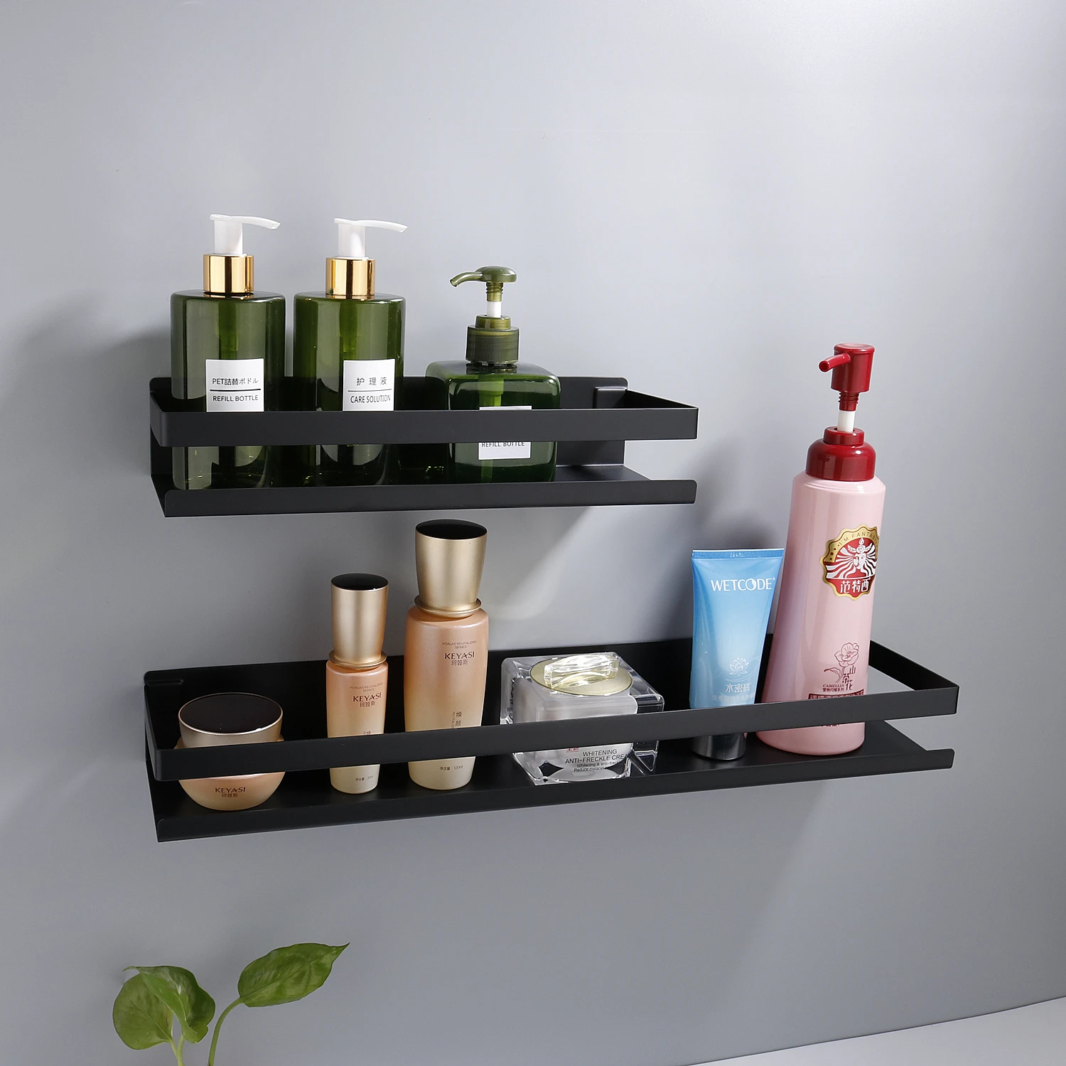 

Bathroom Hradware Accessories 20-50cm Modern Matte Black gold Shelves Kitchen Wall Shelf Shower Shampoo Storage Rack