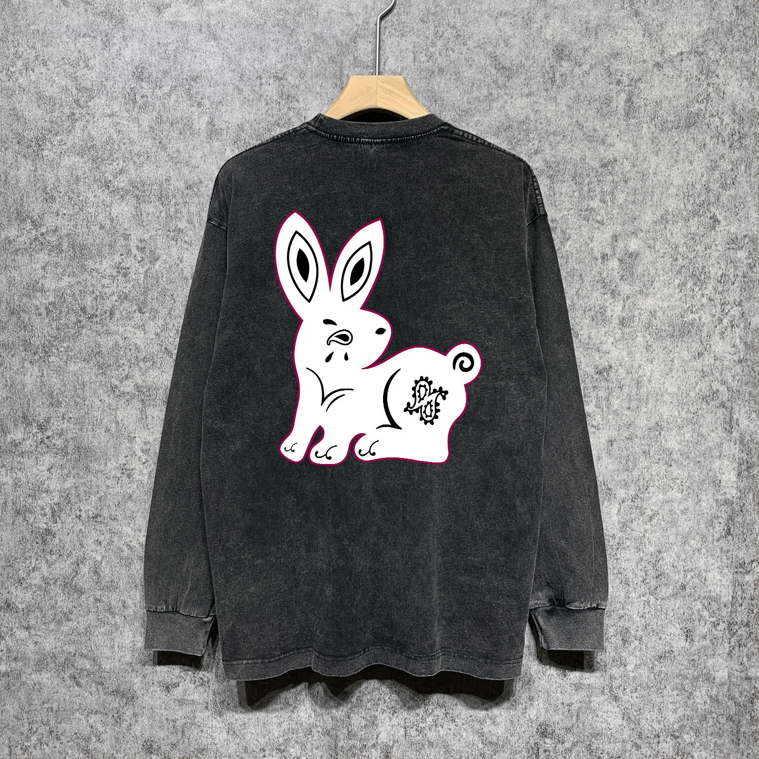 

Vintage Wash Letter Rabbit Print Sweatshirt Men Long-Sleeved T-shirt Social Club Oversize Pullover Women Cotton Sudadera Hombre