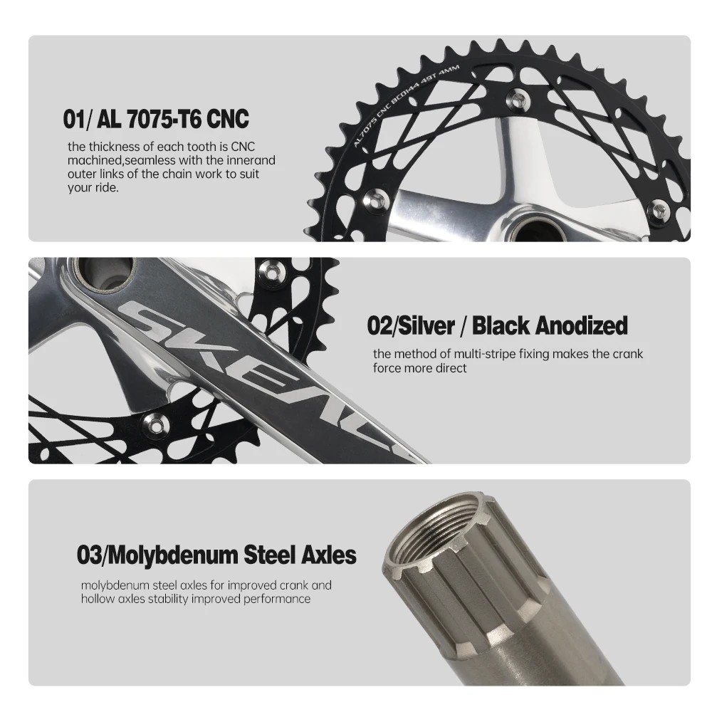 SKEACE шатуны с фиксированной передачей 49T для велосипеда 165 мм алюминиевый сплав