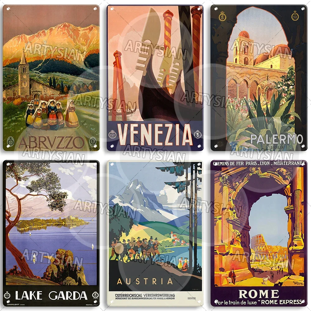 Дорожные постеры ИТАЛИЯ Австрия Металлический знак ASSISI NAPOLI VENEZIA FERRARA ABRUZZO ROME SANREMO