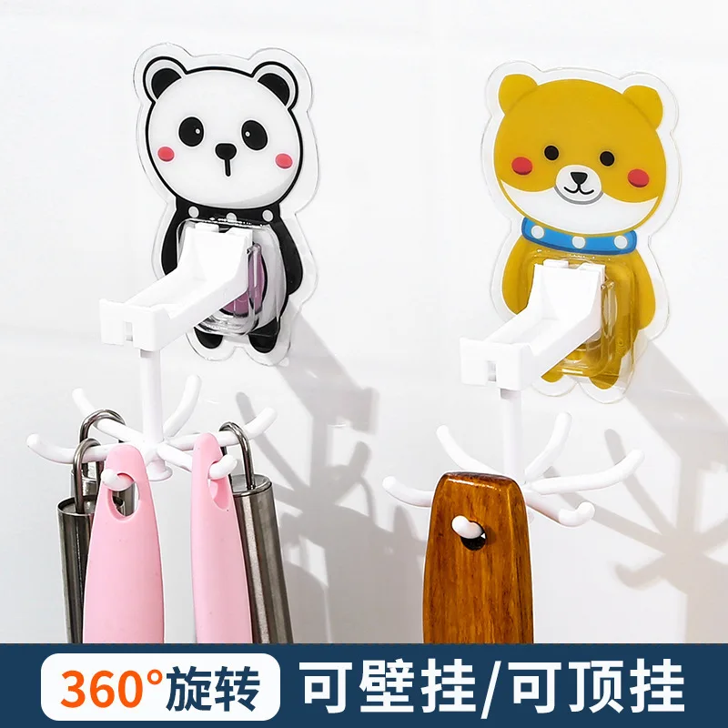 

Hole-free Rotary Cartoon Six Claw Hook The Kitchen Wall-mounted Storage Rack For Kitchen Appliances Convenient Multi-functio