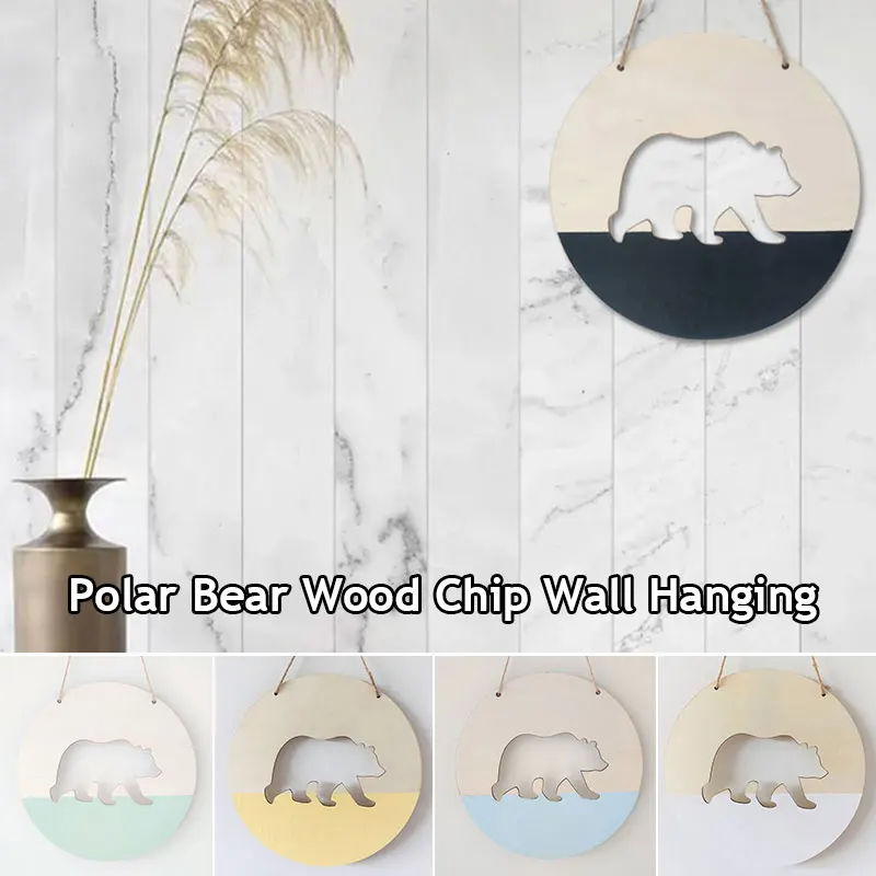 

Polar Bear Wood Chip Pendant Decoration Wall Pendant Round Pendant Cartoon Creative Decorative Nordic Style Home Decorators