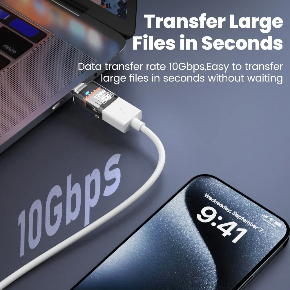 Конвертер USB 3.2 OTG USB-USB C Адаптер 120 Вт для быстрой зарядки Type-C IPhone 15 16 Huawei Xiaomi Samsung ПК