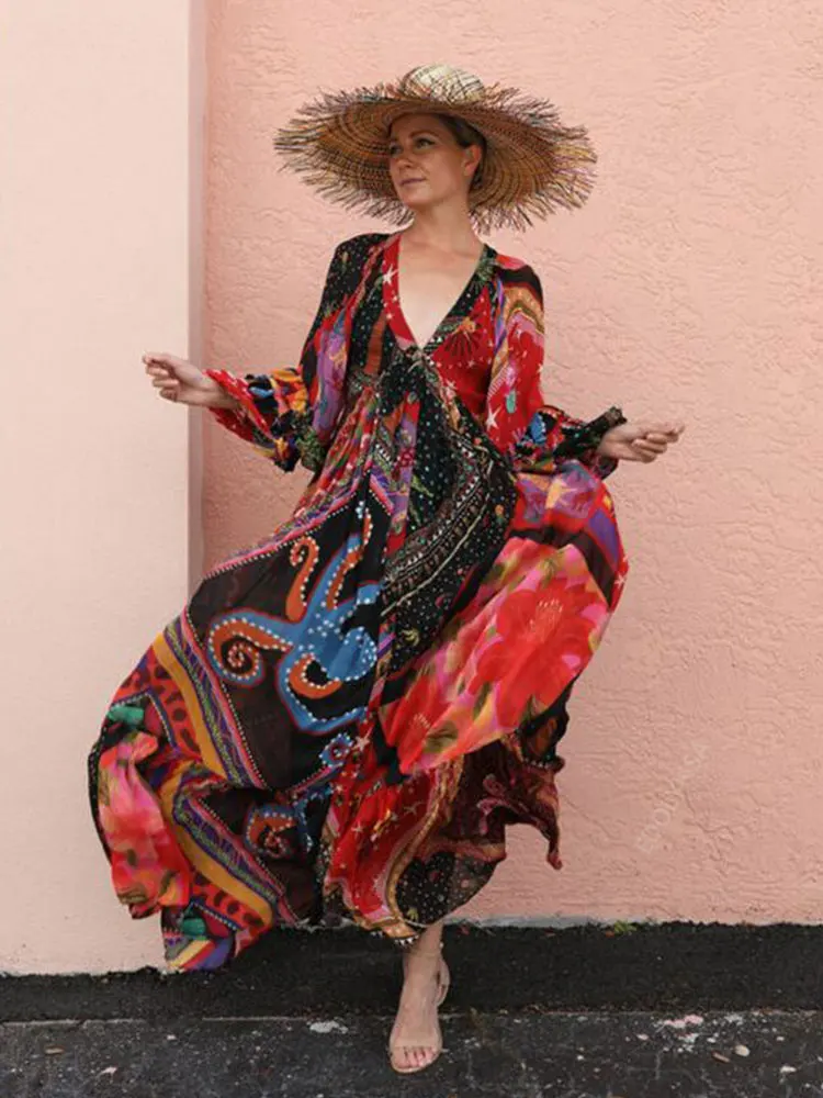 

Женское платье с оборками и V-образным вырезом, с рукавом «Бишоп»