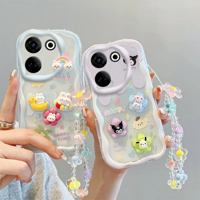 Чехол Kuromi Bear для Tecno Camon 12 15 16 S 20 Pop 7 8 Spark 10 10C 20C 4 5 Pro 8C 9 Go с цветами