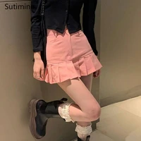 2022 new spring summer women skirts high waist elegant package hip pleated fashionable office lady sweet pink pleated skirts