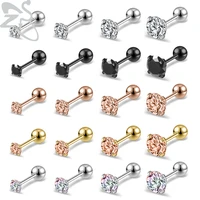 zs 1 pair 20g surgical steel stud earring for women crystal black rose gold plated earrings ear helix conch piercing 3456mm