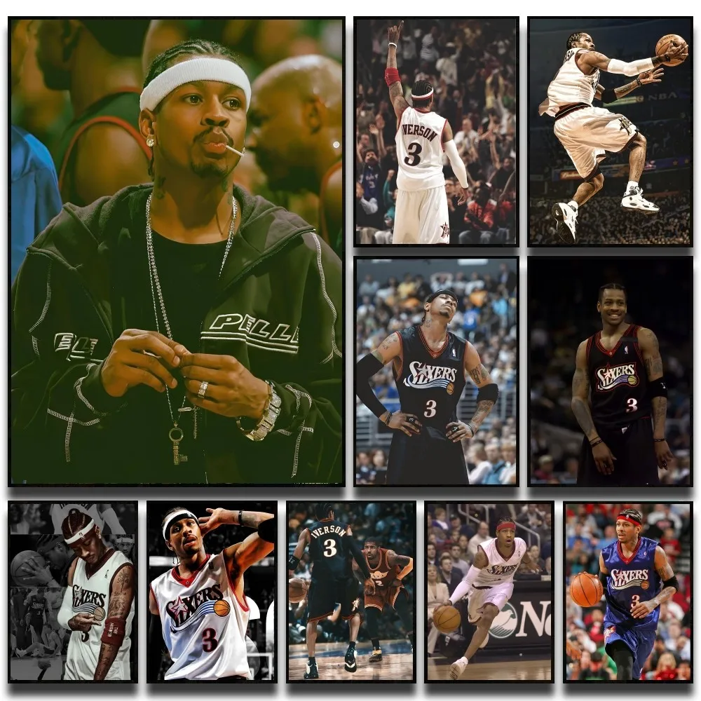 

Постер Baskerball-Allen Iverson, бумажная печать для дома, гостиной, спальни, входа, бара, ресторана, кафе, художественная живопись, украшение