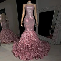 strapless chic mermaid lace evening dresses flower royal sleeveless prom dress court train %ef%bc%9blace up vestidos de fiesta 2022