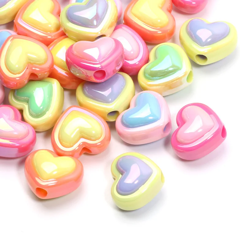 

Colored 15x18mm 10pcs Double Layer Love Heart Acrylic Beads For Jewelry Making DIY Jewelry Beads Necklaces Keychain Accessories