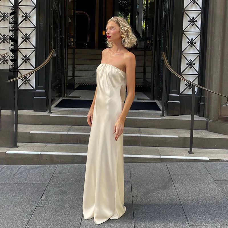 Пикантное однотонное платье миди BoozRey без бретелек с открытой спиной для женщин