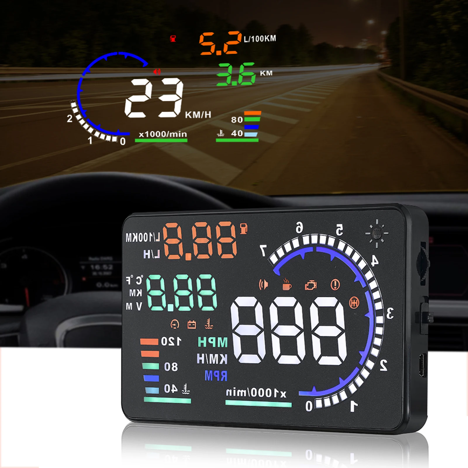 

HUD Head up Display Car OBDⅡ 5.5inch Large Screen Projector Digital MPH RPM Overspeed Warning Safe Driving HUD Speedometer