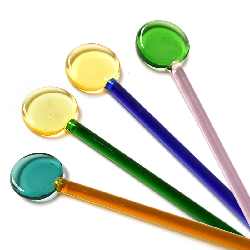 Разноцветный стеклянный перемешивающий стержень с длинной круглой ручкой для