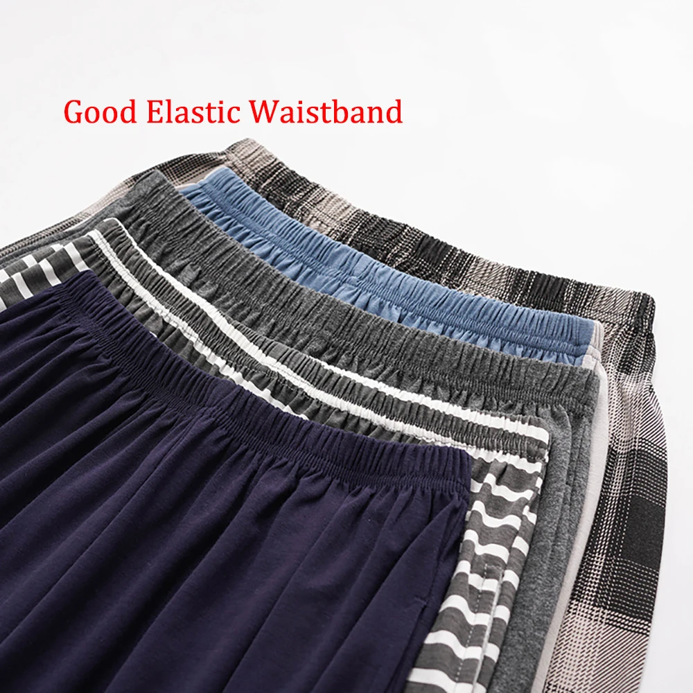 4XL Summer Cotton Plaid Pajama Pants Double Pockets PJ Pants Casual Elastic Waist Pijama Shorts Breathable Silkly pyjama homme