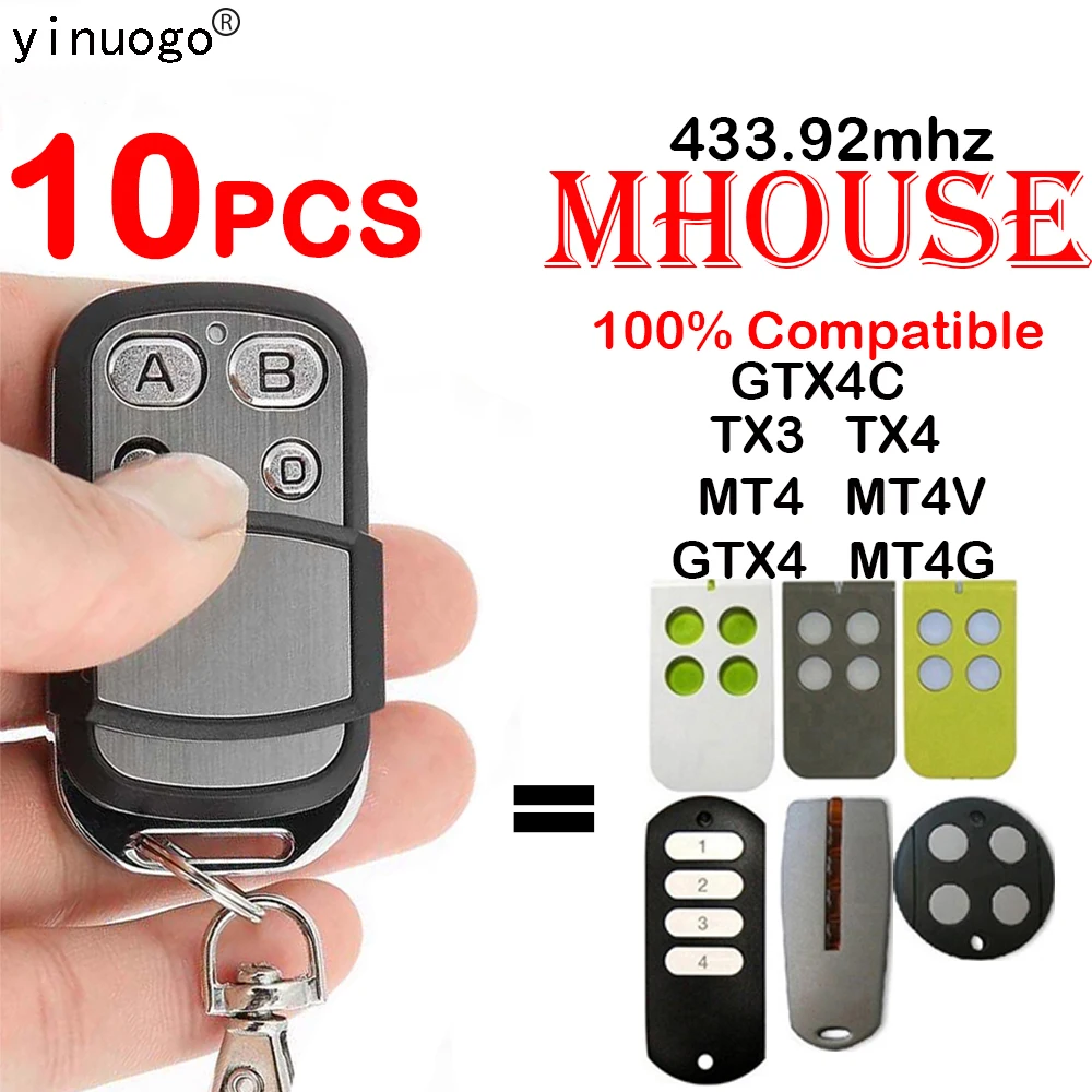 

10PCS MHOUSE TX4 TX3 GTX4 GTX4C MOOVO MT4 MT4V MT4G Comaptible Remote Control Garage Door Opener 433.92MHz