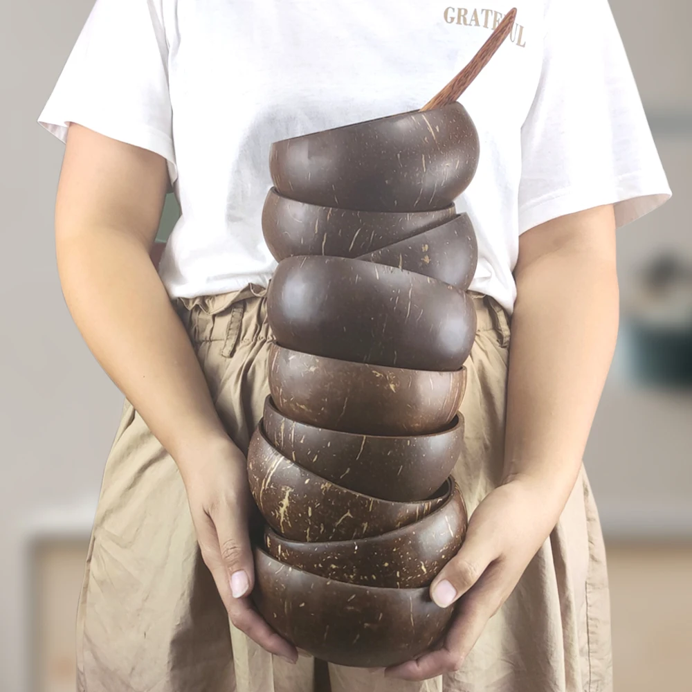 

Coconut Bowl Set Spoon Fruit Salad Noodle Rice Bowl Wooden Handmade Crafts Natural Coconut Shell Noodle soup Bowl Mixing Bowl