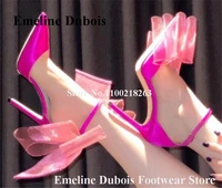 butterfly lace pumps emeline dubois designer pointed toe big mesh bowtie decorated stiletto shoes pink red satin high heels