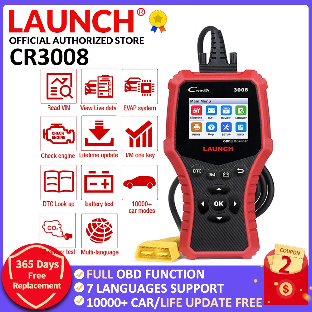 LAUNCH X431 OBD2 Scanner CR3008 Car Diagnostic Tools Battery Tester Auto OBDII EOBD Code Reader Free Update PK CR3001 KW850