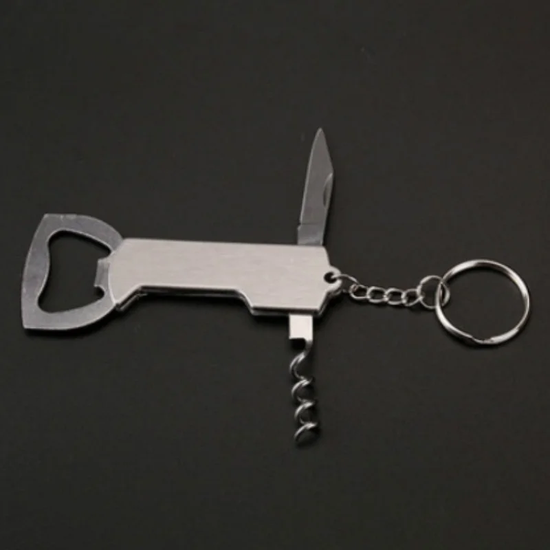 

Creative Beer/Wine Opener Key Chain Stainless Steel Multi-function Wooden Handle Bottle Opener