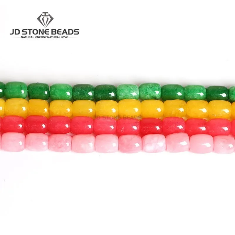 

Wholesale Colorful Chalcedony Jade Beads Drum Barrel Shape Natural Stone Beads For Jewelry Making Diy Accessories Bracelet 15‘