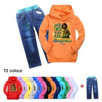 2022 new spring and autumn encanto cartoon printing boys and girls hooded sweater casual washed jeans suit 2 16 years old