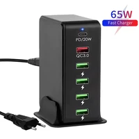 tkey 6 port usb type c fast charger 65w hub multi usb quick charging universal mobile phone desktop wall charger for iphone 12