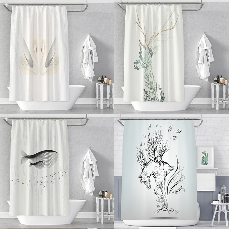 

Abstract Art Pattern Shower Curtain 3D Print Simple Flamingo White Bath Screen Decor Waterproof Polyester Bathroom Accessori Set
