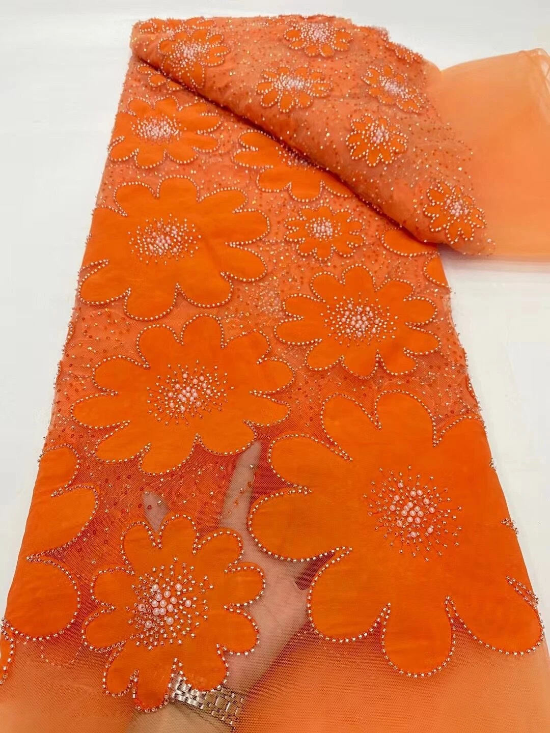 

2024 Высококачественная Тюлевая кружевная ткань, африканская нигерийская вышивка, хлопковое свадебное платье, Дамасские блестки, 5 ярдов, шифон DP0054