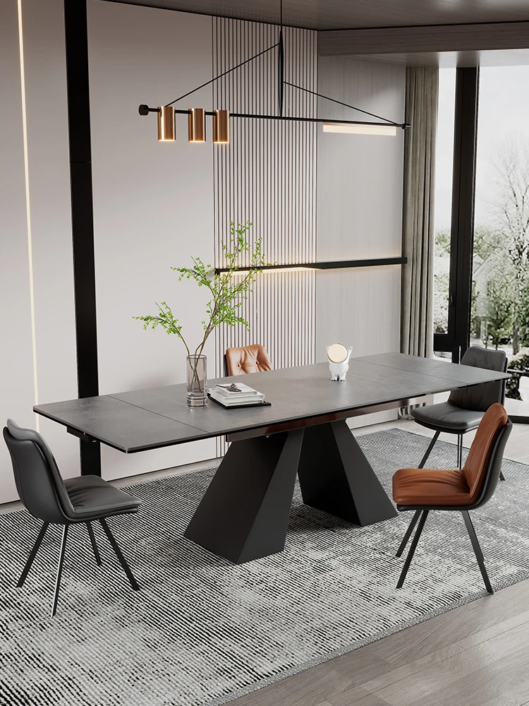 

Italian imported rock plate dining table telescopic household small household multi-function bright dining table and chair
