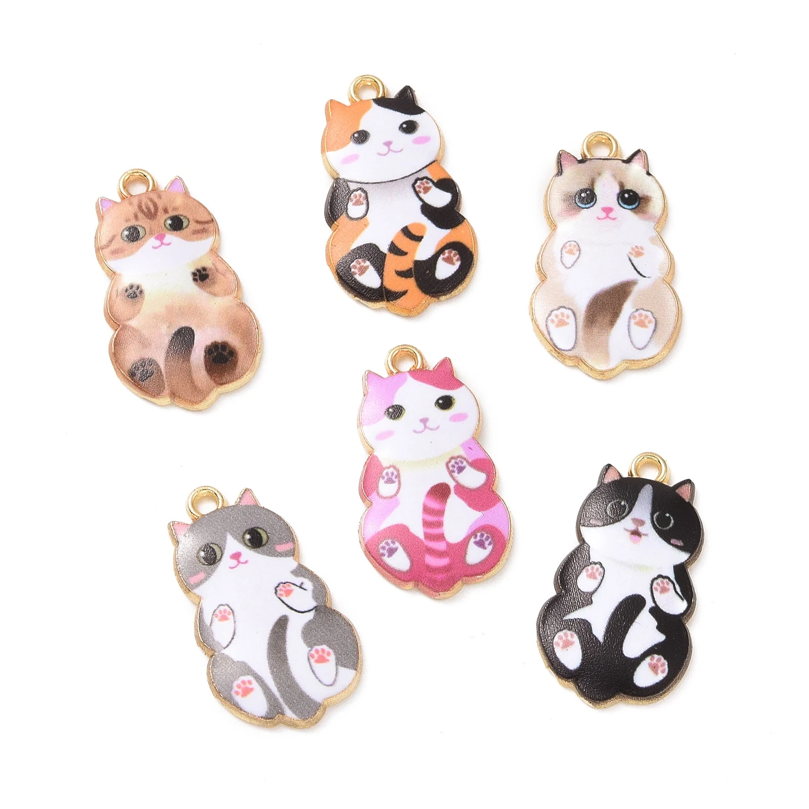 

36/50pcs Cartoon Cat Enamel Charms Animal Alloy Pendants with Hoop for Bracelet Necklace Keychain DIY Jewelry Making Findings