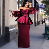 plus size dresses for women large womens party dresses strapless folds long sleeves ruffles trim womens party wine dress