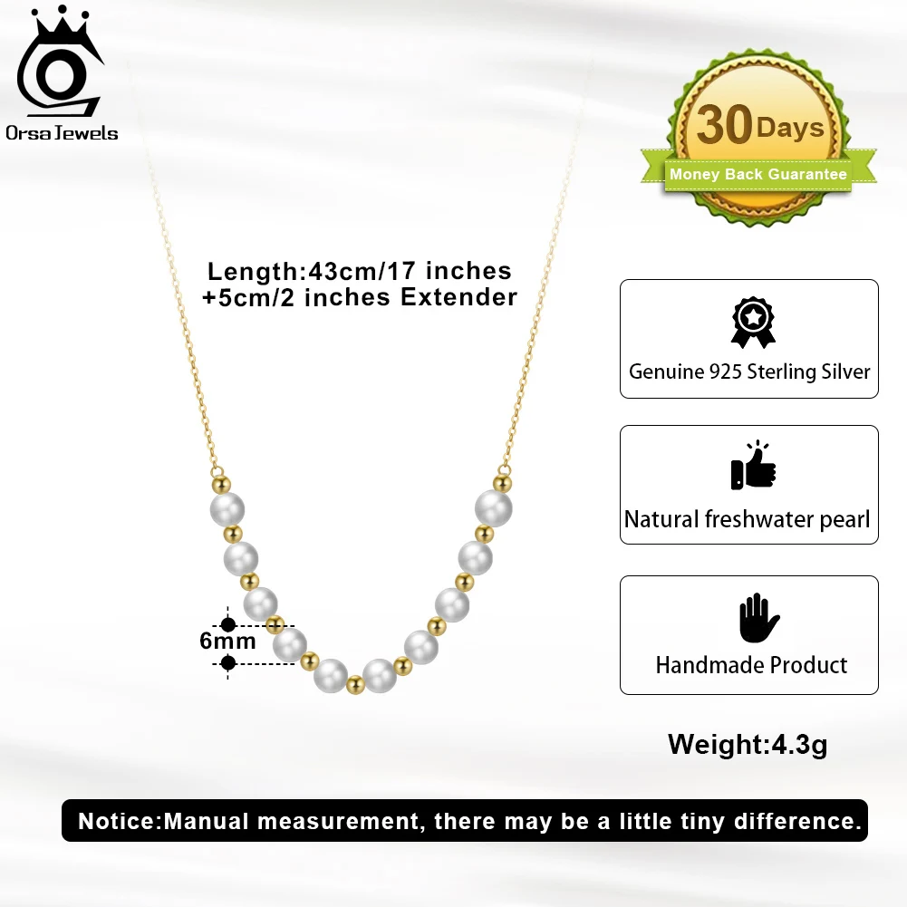 ORSA JEWELS 925 Стерлинговое Серебро натуральный пресноводный 6 мм жемчужное колье 14 к