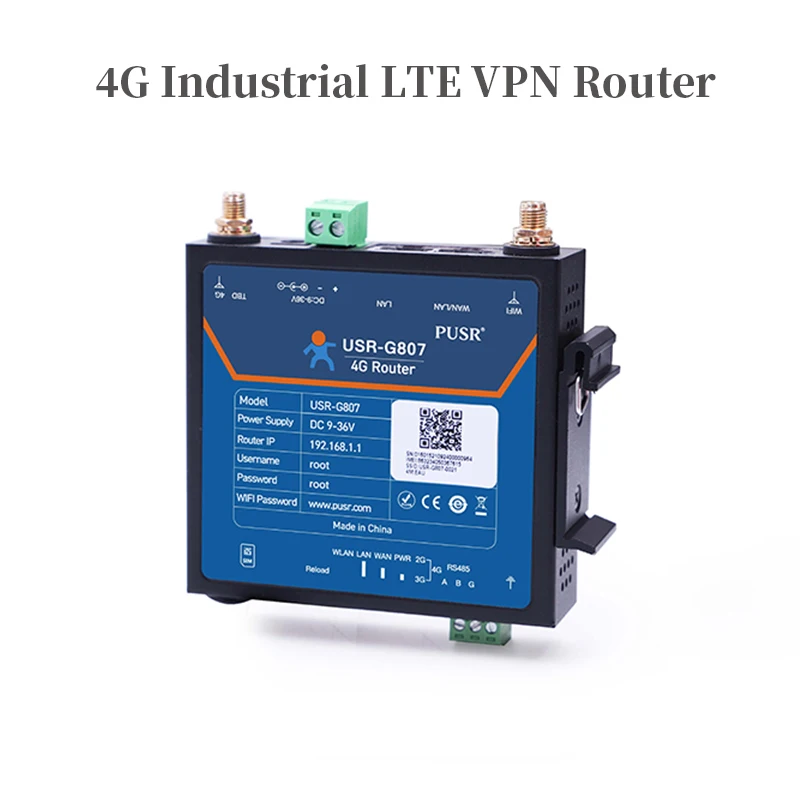 

4G Industrial LTE VPN Cellular WiFi Router 2 Ethernet Ports (LAN + WAN) Modbus RTU to TCP Support All 2G/3G/4G Network USR-G807