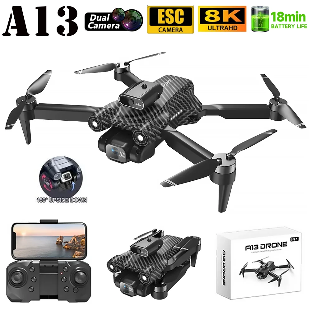 

A13Pro Drone 5G WIFI 8K ESC HD Camera Optical Flow Hover Obstacle Avoidance Brushless Motor Foldable Helicopter RC Quadcopter