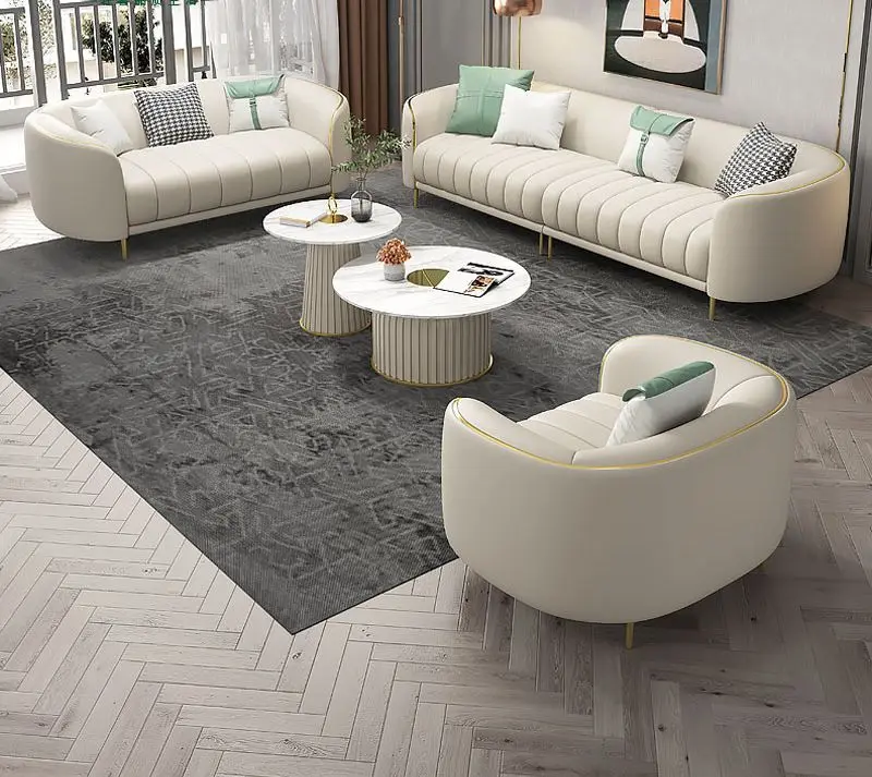 

Luxury leather sofa combination living room Post-modern simple Italian three-person apartment leather furniture