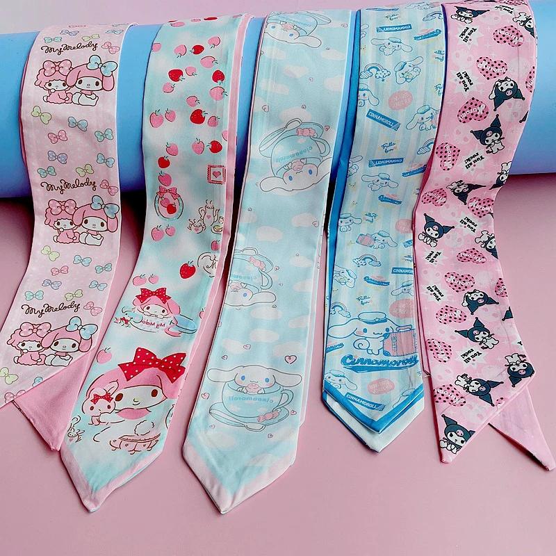 

Hellokittys Sanrio Шелковый Шарф Аниме Kawaii Kuromi Cinnamoroll плавающая лента шелковый шарф аксессуары для волос мультяшный подарок на день рождения