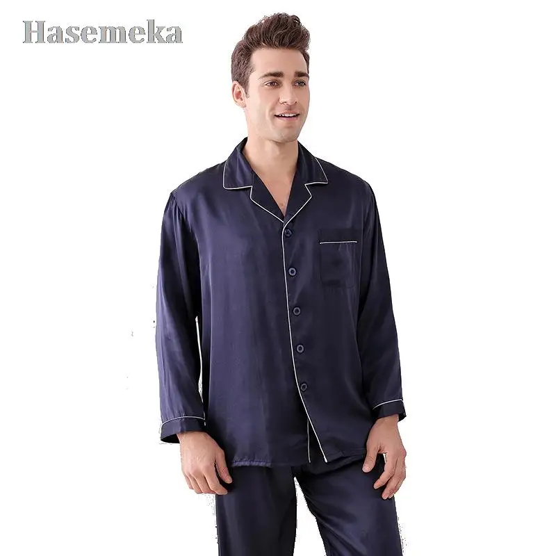 

Autumn Winter Silk Pajamas Spring Summer Long Sleeves Two Sets 100% Mulberry Silk Men Home Clothing Suit Man