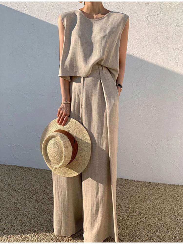 

2 Piece Sets Womens Outfits 2023 Spring Summer New In Casual Loose Sleeveless Top Korean Fashion Loose Wide-leg Pant Sets Suits