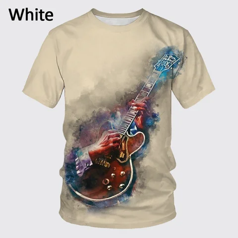 Новинка 2022, мужская и женская летняя 3d футболка, футболка с 3D принтом гитариста, гитары, мужские Модные крутые Топы с коротким рукавом