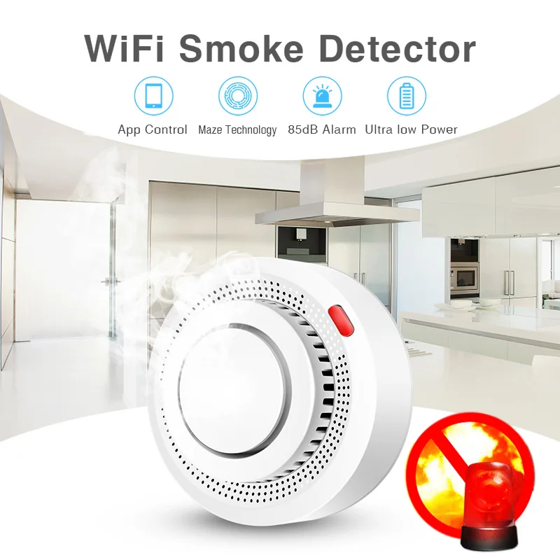 Tuya WiFi Smoke Alarm Fire Protection Smoke Detector Smokehouse Combination Fire Alarm Home Security System Firefighters