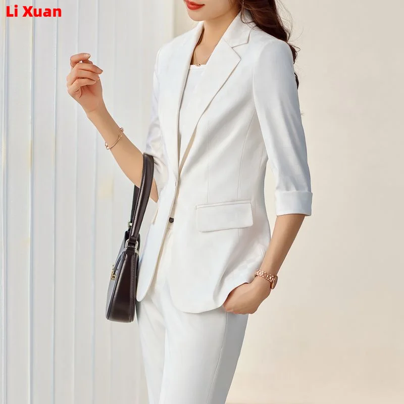 2023 Spring Suit Elegant Women Office Trousers Outfits Slim Print Plaid Casual Blazer Jackets  Pants Korean Femme 2 Piece Sets