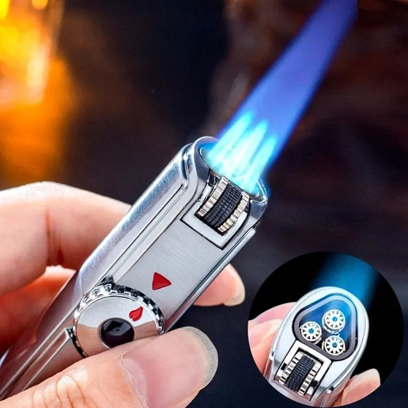 

Boutique Super Flame Turbo Gas Lighter Metal Windproof Flint Ignition Lighter Men's Gift BBQ Airbrush Gadget with Cigar Cutter L