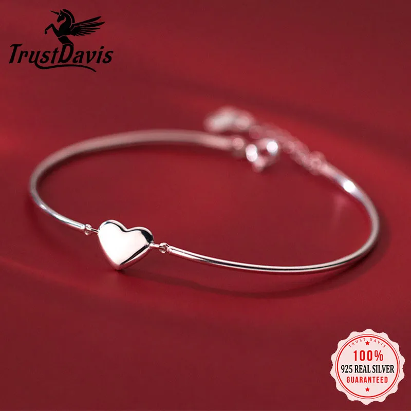 

TrustDavis Authentic Minimalist 925 Sterling Silver Fashion Romantic Heart Bracelet For Women Wedding Fine Jewelry Gift DB1314