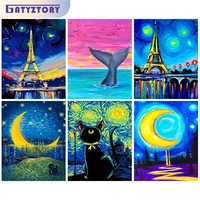 gatyztory abstract painting by numbers coloring by numbers tower cat moon whale picture paint home decors for adults on canvas